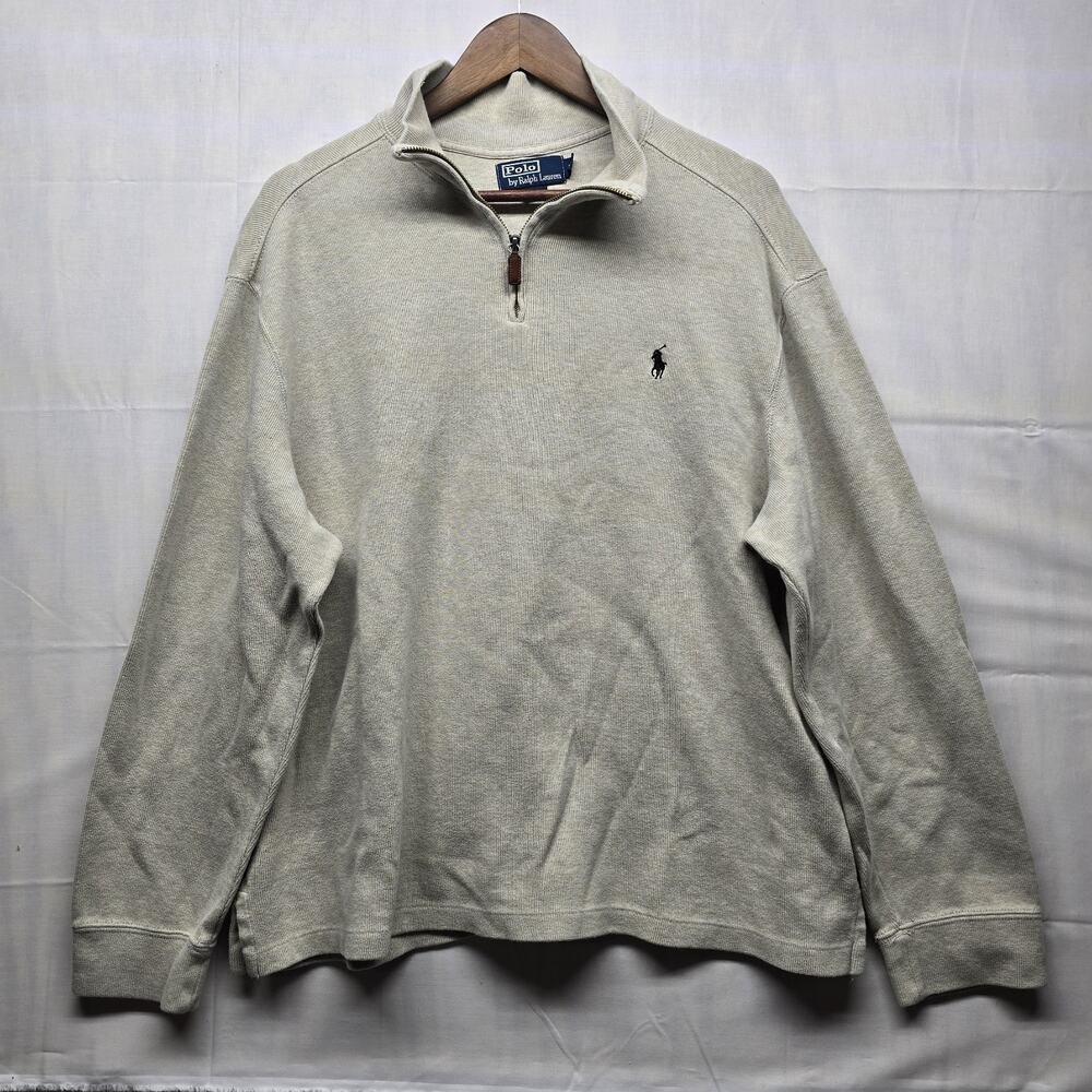 Polo Ralph Lauren Men’s XL 1/4 Zip Mock Neck Cotton Pullover Sweater Beige